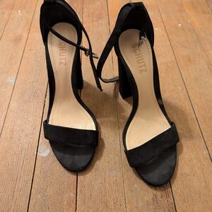 Schutz Black Suede Heeled Sandals